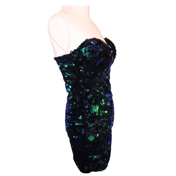 REVAMPED Dark Siren Iridescent Sequin Strapless Mini Cocktail Dress - XS - Picture 5 of 11